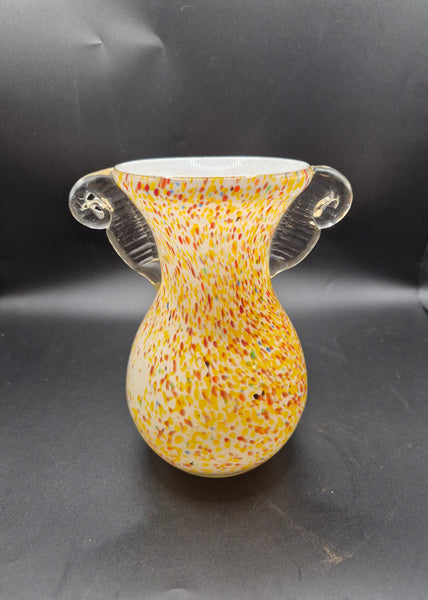 Vintage Czech Speckled Yellow Hand Blown Glass Vase
