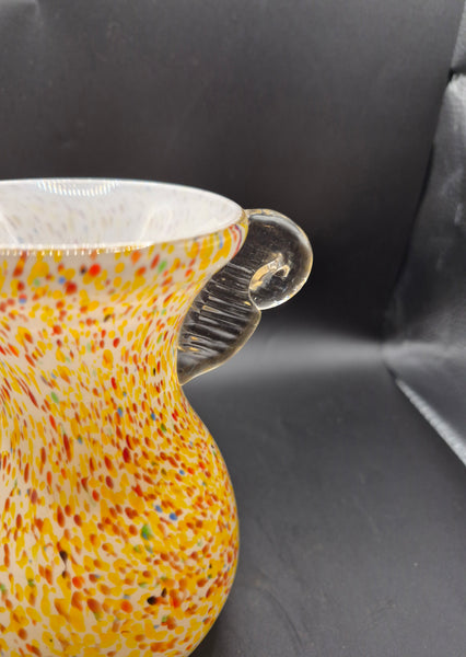 Vintage Czech Speckled Yellow Hand Blown Glass Vase