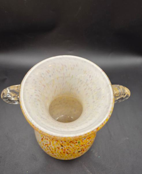 Vintage Czech Speckled Yellow Hand Blown Glass Vase