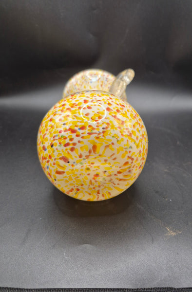 Vintage Czech Speckled Yellow Hand Blown Glass Vase