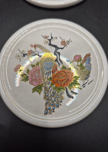 Set of 5 Porcelain Chinese Bird Coasters in Box