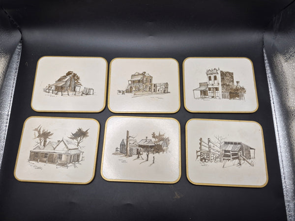 Set of 6 Vintage Peter Edwards S1 Coasters Jason Australian Historic Rustic Art
