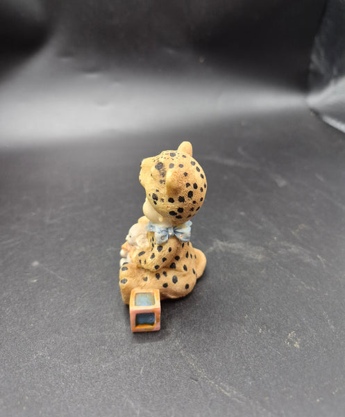 Satis‑5 Ceramic Baby in Tiger Costume with Teddy Bear  Cute Decorative Figurine