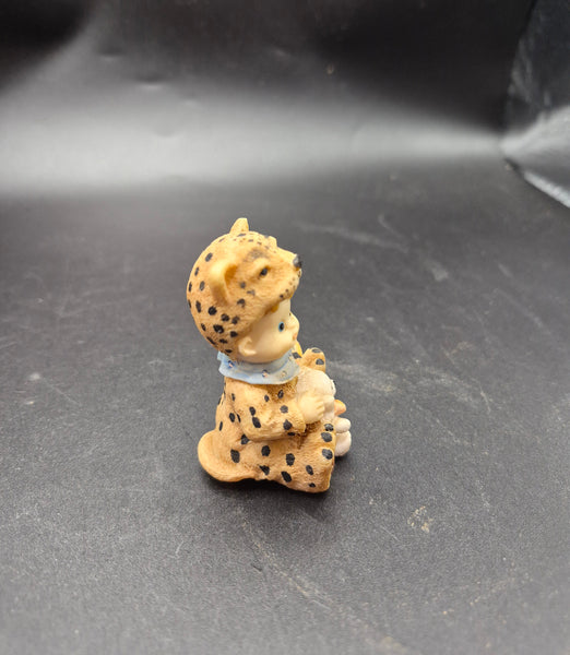 Satis‑5 Ceramic Baby in Tiger Costume with Teddy Bear  Cute Decorative Figurine