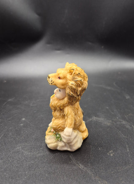 SATIS-5 Ceramic Baby in Lion Costume Figurine With Flowers Cute Decorative Figurine