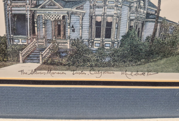 Michael Scott Kent 1983 The Stevens Mansion, Tustin CA Ink / Watercolor Framed Art