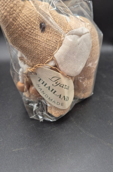 Brand New Iyara Handmade Thailand Tan Hemp Cotton Elephant Decor Figurine