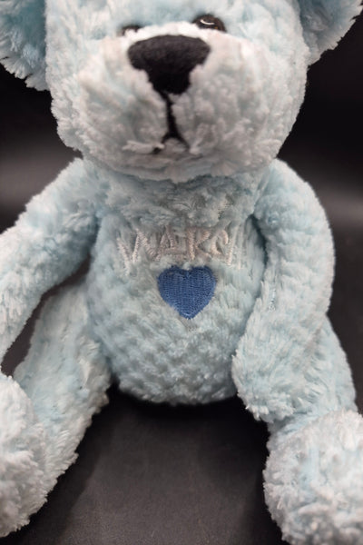 March M&M Blue Teddy Bear Plush Stuffed Animal Heart Embroidered Soft Toy