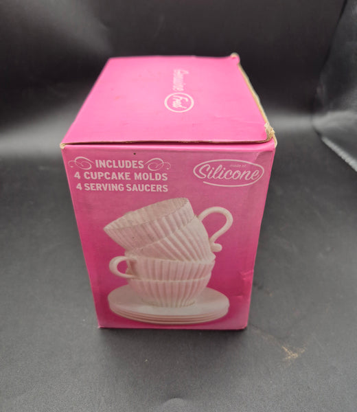 Fred and Friends Teacup Cupcake Molds Silicone Baking Cups Set Fun Kitchen Baking