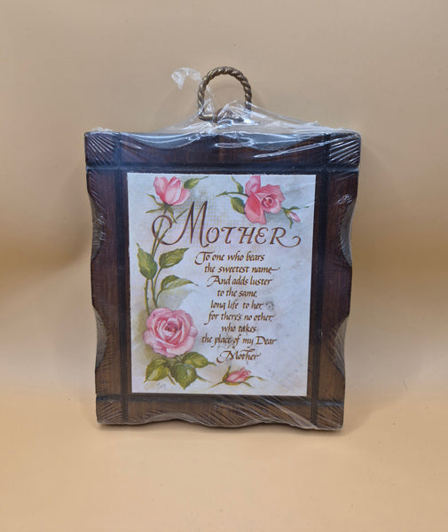 Vintage 1983 Mother Poem Wood Plaque by Jerry Schultz Floral Wall Art Home Decor