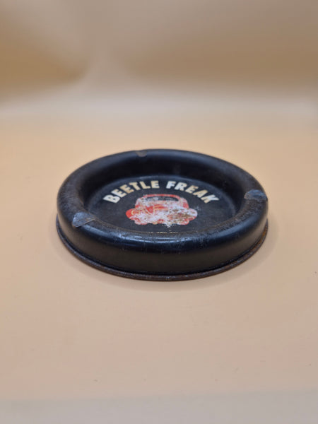 VW Collectible Vintage "Beetle Freak" Black Tin Ashtray (Worn)