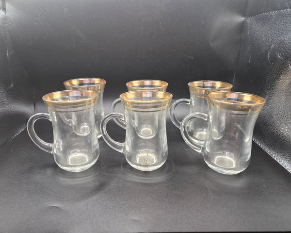Set of Six 5oz Gold Rim Vintage Tea Coffee Cups Elegant Tableware Barware Set Lot