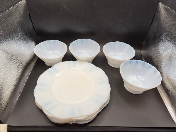 Macbeth Evans American Sweetheart 9in Plates and Bowls White Glass Dinnerware Set