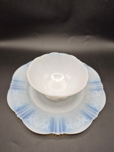 Macbeth Evans American Sweetheart 9in Plates and Bowls White Glass Dinnerware Set