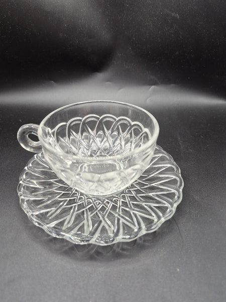 Vintage 6 Piece Indiana Pretzel Depression Glass Set Clear Pattern Tableware Set