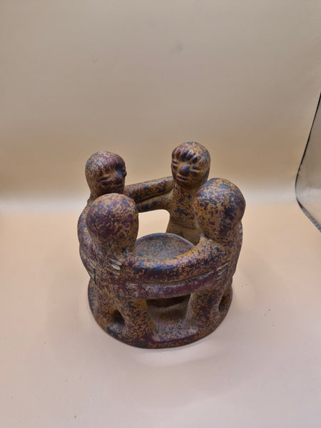 Vintage Aztec Mayan Circle of Friends Clay Pottery Folk Art Candle Holder