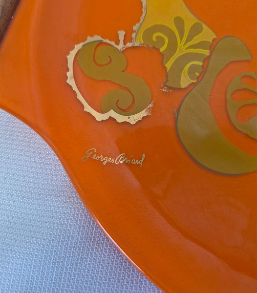 Vintage Mid-Centrury 1960's Orange Glass Serving Tray; Georges Briard # 44513