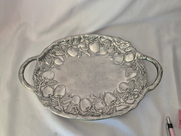 1989 ARTHUR COURT 17" Vintage Oval Pewter Apple Serving Tray