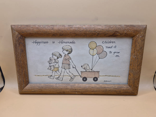Vintage Rare Happiness Is Homemade Framed Nursery Picture Wall Art Decors Sign