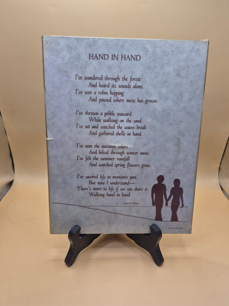 Vintage 1997 Bruce B. Wilmer Poetry Plaque Hand in Hand Poem Wall Art Home Decor