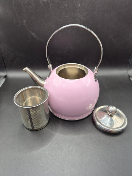 Pink 32 Ounce Teapot with Inside Strainer Kitchen Tea Brewing Serveware Home Decor