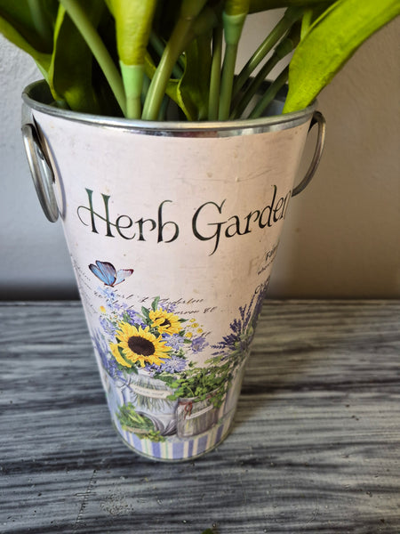 Artificial Yellow Orange Tulips Spring Floral Arrangement Farmhouse Garden Tin