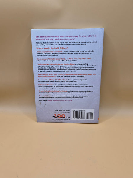 They Say I Say 6th Edition Graff & Birkenstein Paperback Academic Writing Book