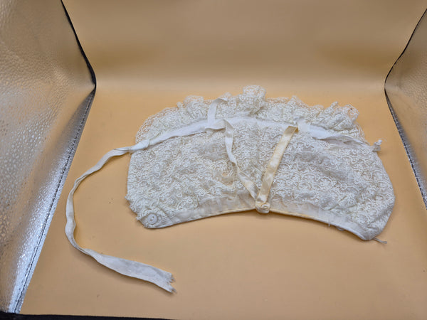 Handmade Vintage White Lace & Ribbon Bonnet