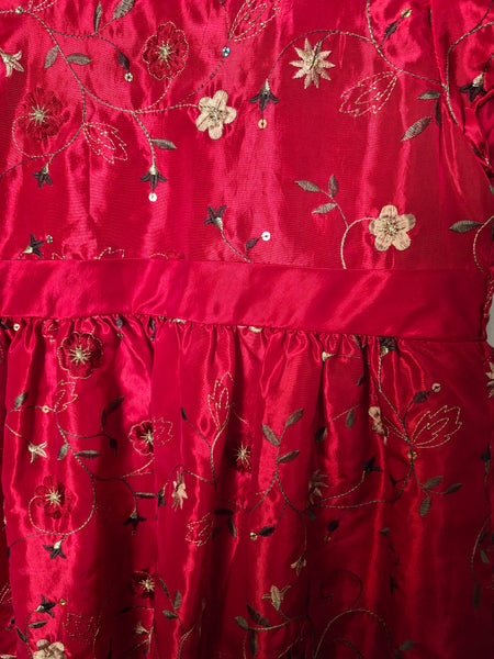 Girls Size Large Unbranded Red Floral Dress