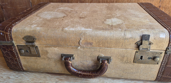Vintage Mid 1900's Brown & Tan Suitcase