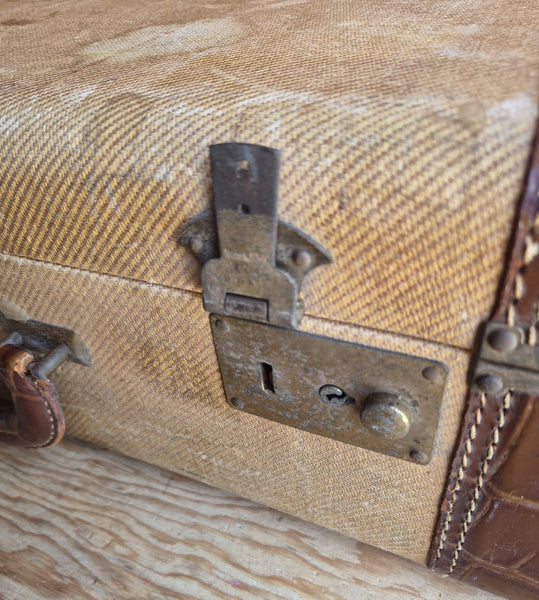 Vintage Mid 1900's Brown & Tan Suitcase
