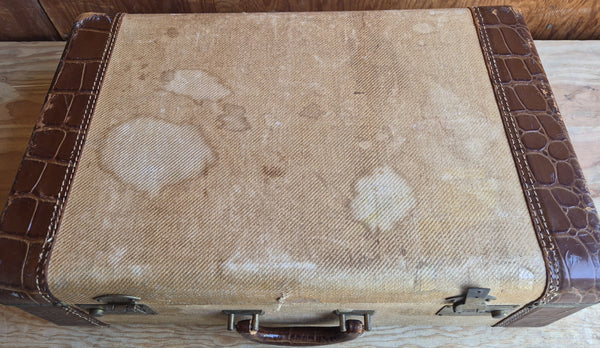 Vintage Mid 1900's Brown & Tan Suitcase
