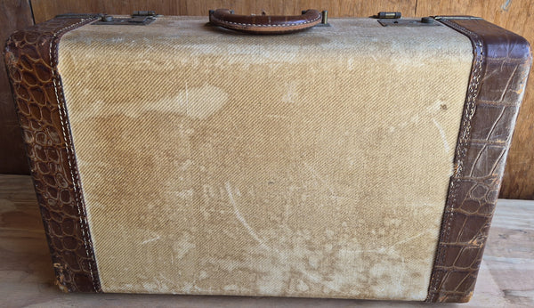 Vintage Mid 1900's Brown & Tan Suitcase
