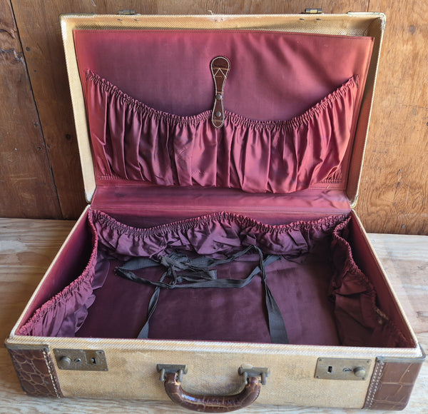 Vintage Mid 1900's Brown & Tan Suitcase