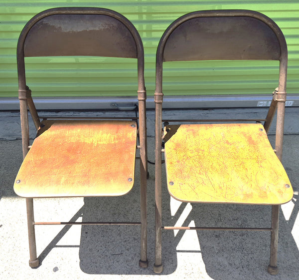 Pair of 2 Vintage Mid Century Folding Metal Chairs