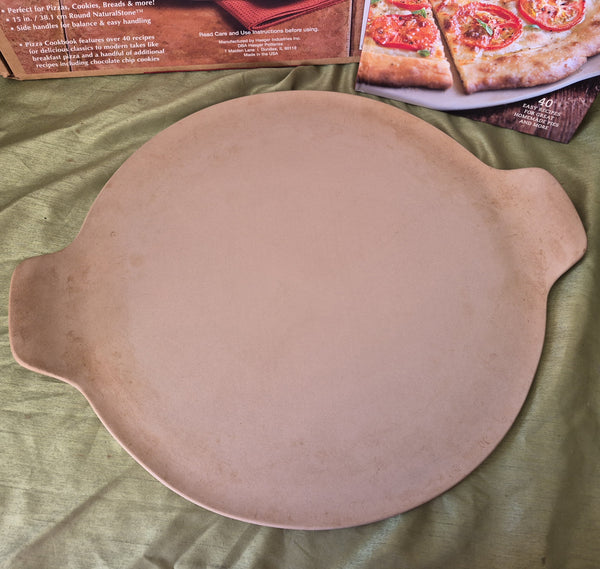 HAEGER 15" Round Natural Pizza Stone w/ Stone Handles