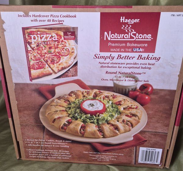 HAEGER 15" Round Natural Pizza Stone w/ Stone Handles