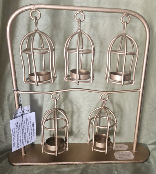 Brand New Bird Cage Style LILLIAN VERNON Gold 5 Count Hanging Candle Holder Stand