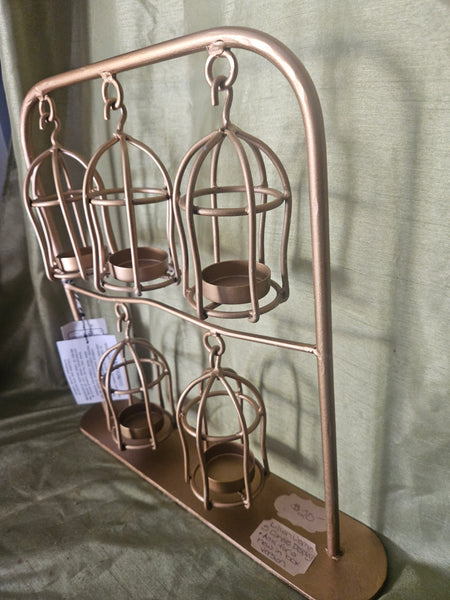 Brand New Bird Cage Style LILLIAN VERNON Gold 5 Count Hanging Candle Holder Stand