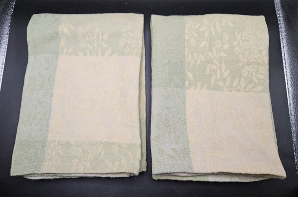 Set of 4 Green & Tan 18" x 18" Leaf Pattern Cotton Napkins