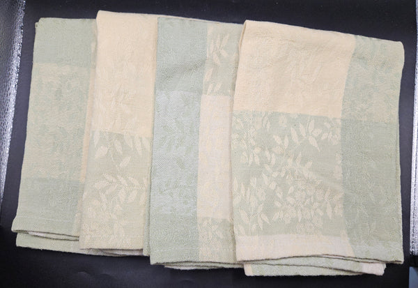 Set of 4 Green & Tan 18" x 18" Leaf Pattern Cotton Napkins
