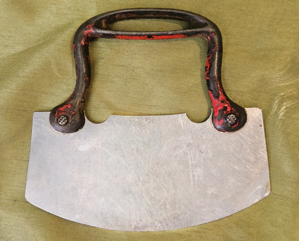 Vintage 1940's Stainless Steel Ulu Knife Food Chopper w/ Cast Iron Handle