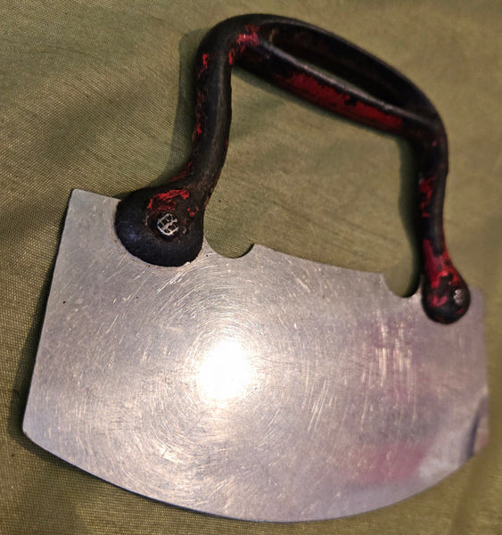 Vintage 1940's Stainless Steel Ulu Knife Food Chopper w/ Cast Iron Handle