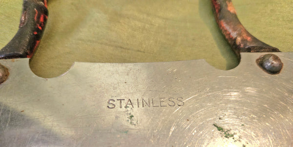 Vintage 1940's Stainless Steel Ulu Knife Food Chopper w/ Cast Iron Handle