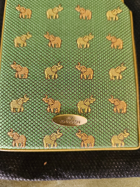 Brand New Authentic Jim Thompson Green & Gold Elephant Card Holder