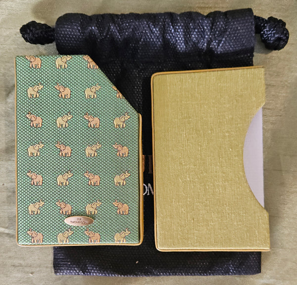 Brand New Authentic Jim Thompson Green & Gold Elephant Card Holder