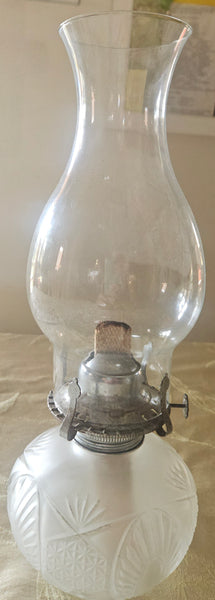 Vintage 1960's Clear & Frosted Glass Hurricane Oil Lamp