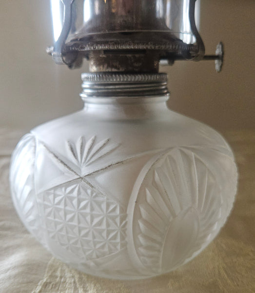 Vintage 1960's Clear & Frosted Glass Hurricane Oil Lamp