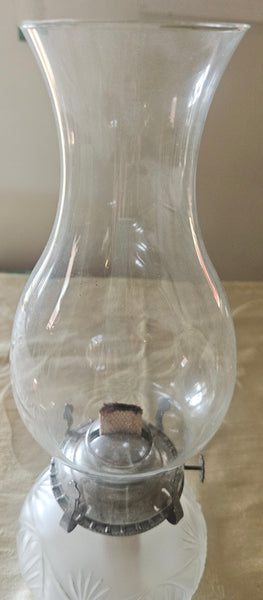 Vintage 1960's Clear & Frosted Glass Hurricane Oil Lamp