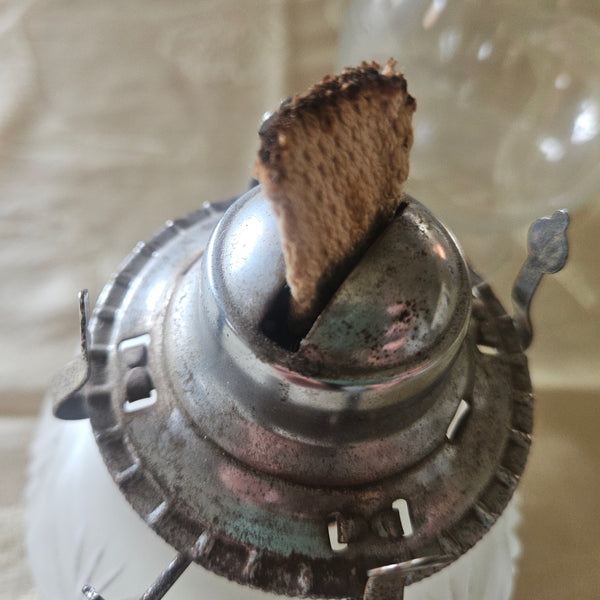 Vintage 1960's Clear & Frosted Glass Hurricane Oil Lamp